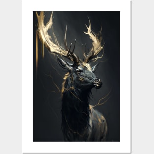 Stag Portrait Animal Nature Wildlife Dark Painting Wild Spirit Posters and Art